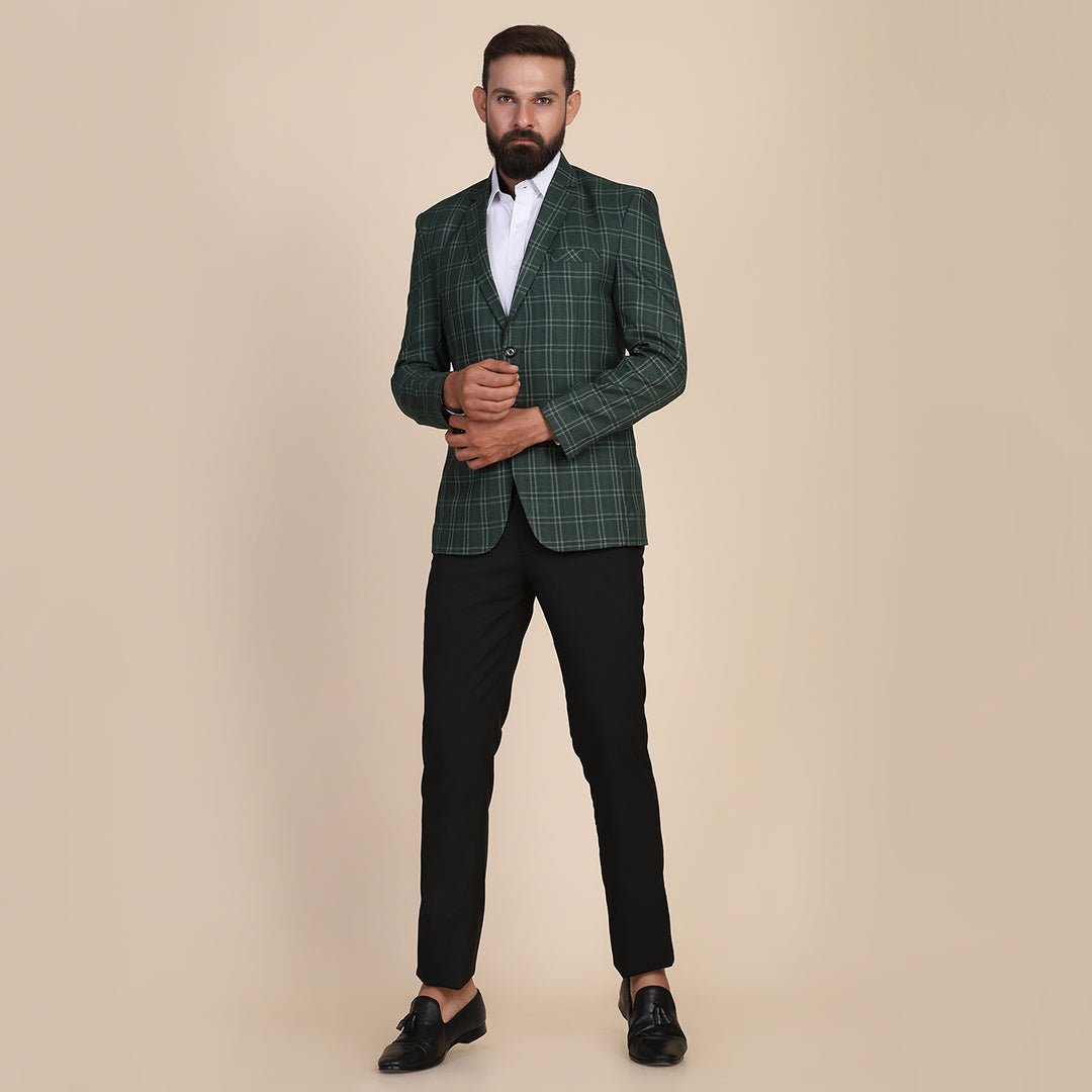 Green discount checks blazer