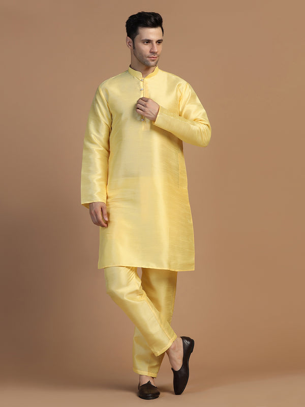 Yellow Dupion Plain Kurta Set