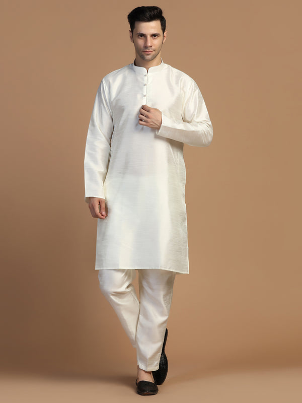 White Plain Dupion Kurta Set