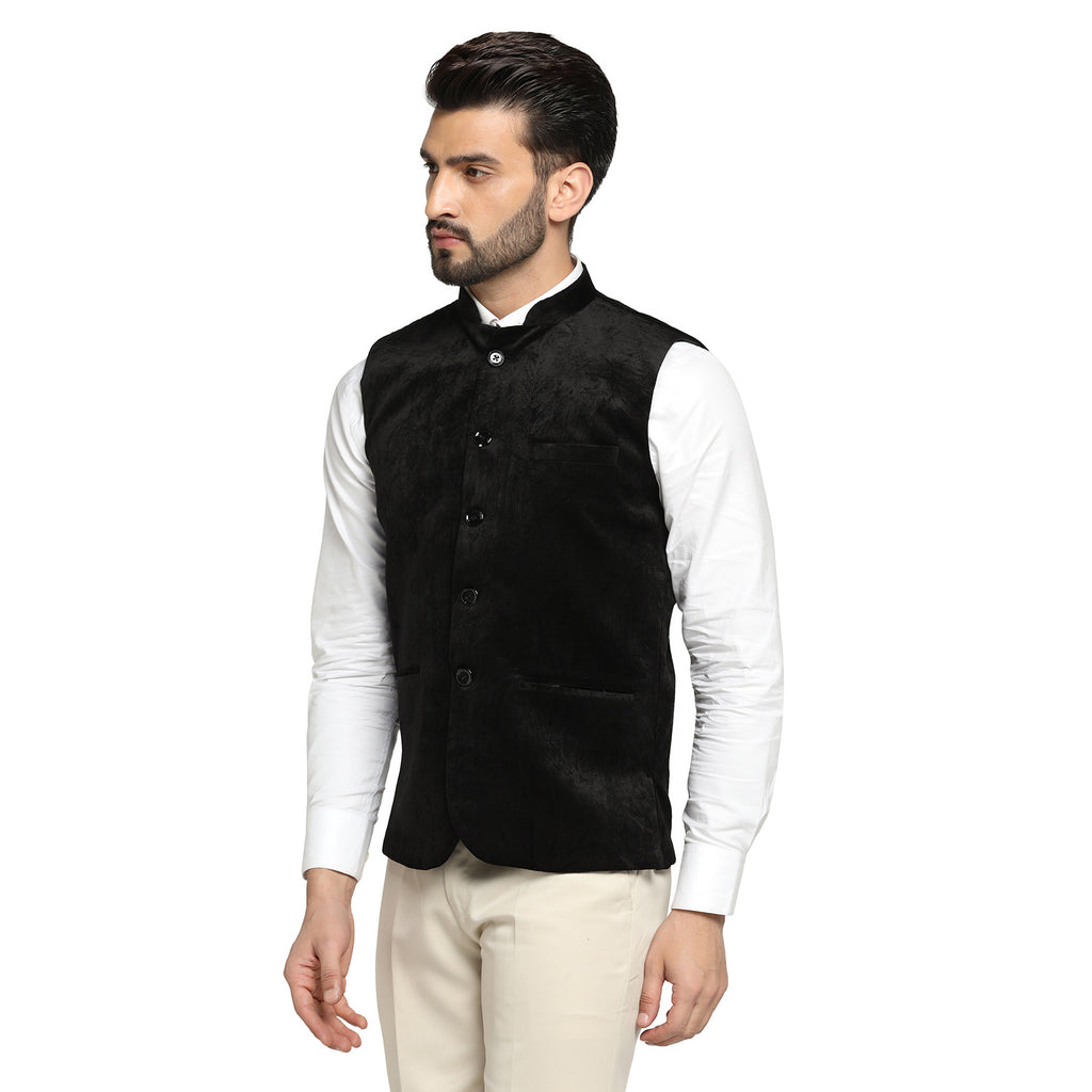 Boys Maroon Polka Dots Print Velvet Nehru Jacket - Absolutely Desi